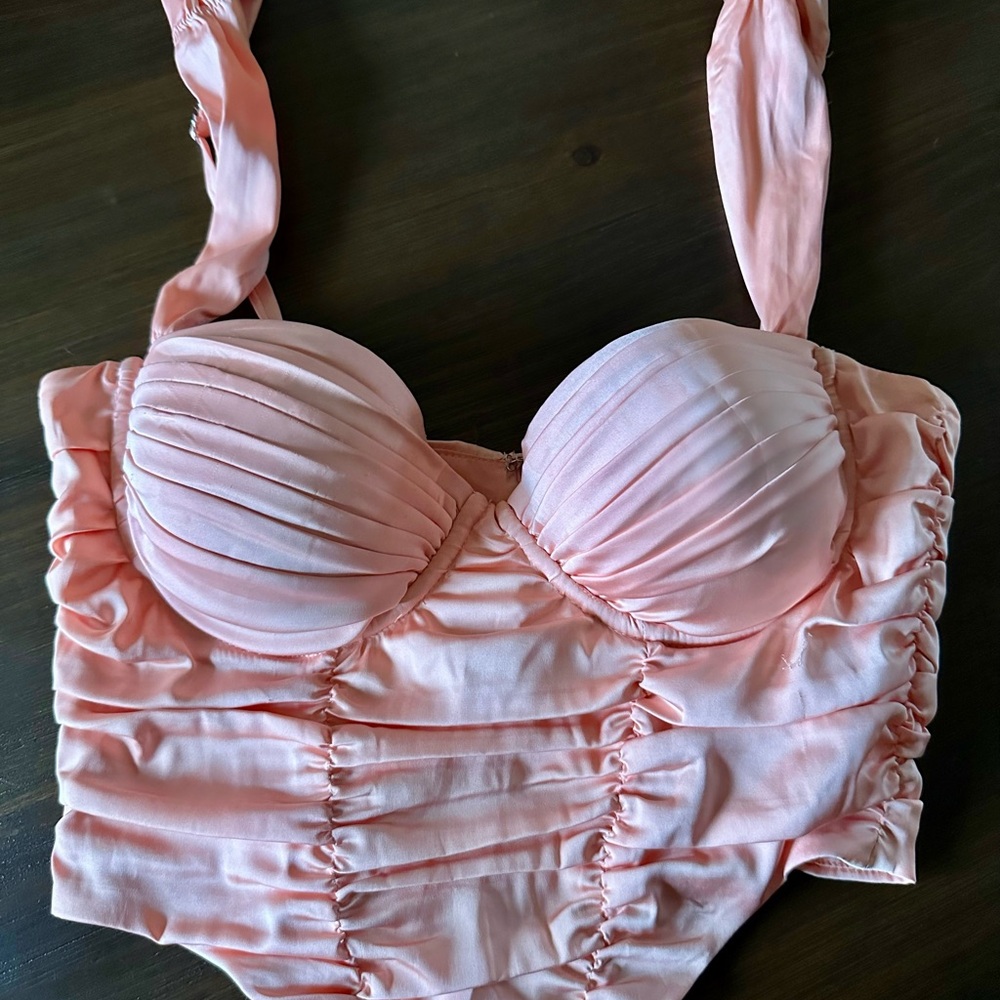 Oh Polly Peach Ruched Elegant Corset Top